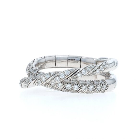 David Yurman Sculpted Cable Pave Flex 2-Row Diamond Band White Gold 18k Ring SZ6 - Picture 3 of 7